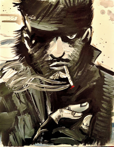 Solid Snake smoking canvas print, artistic depiction for home decor.