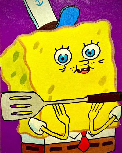 SpongeBob SquarePants canvas print with a cheerful expression and spatula.