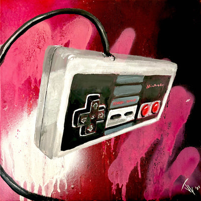 NES Controller Abstract Spray Paint Canvas Print in vibrant colors.
