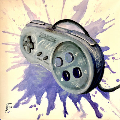 Super Nintendo Controller splatter painting on HD canvas.
