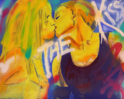 Pop art graffiti of "The KISS" at MTV Music Video Awards on canvas.