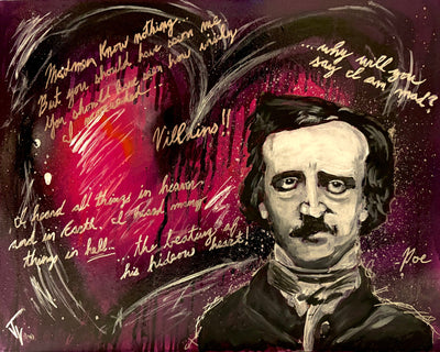 Edgar Allen Poe canvas print with abstract heart and Tell Tale Heart snippets.